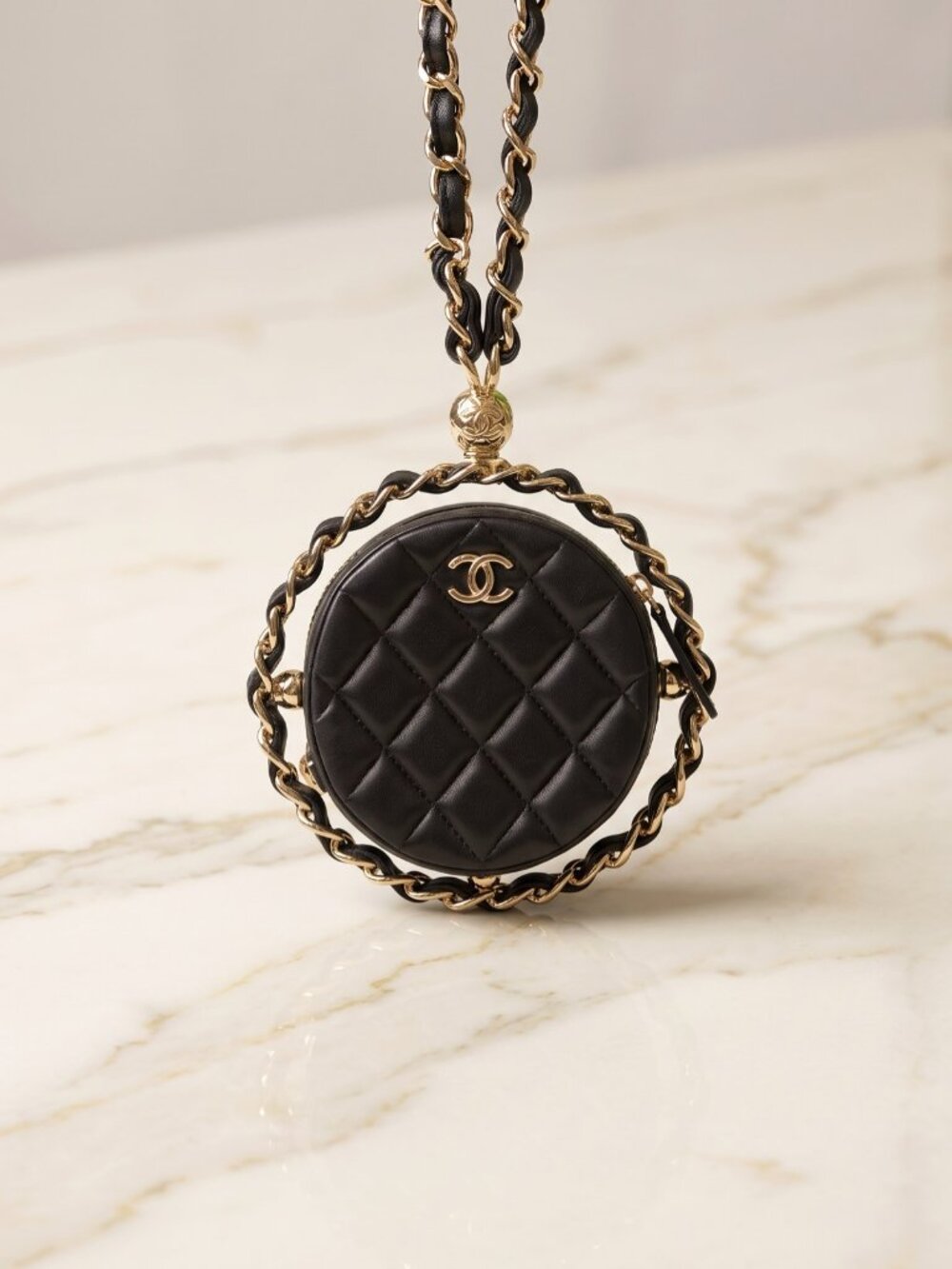 Chanel Chain Around Mini Clutch — Black Quilted Lambskin, Gold CC Ball